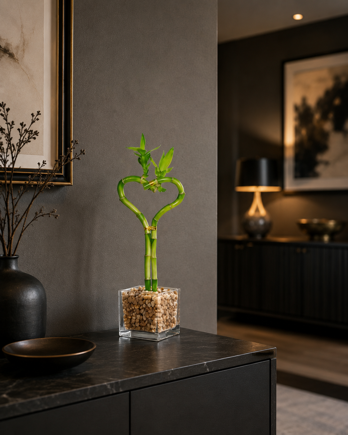 Heart Shaped Lucky Bamboo Bonsai
